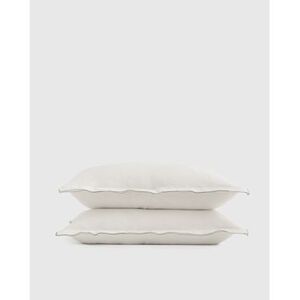 Quince European Linen Sham Set White With Black Embroidery Bedding Standard 2Pc